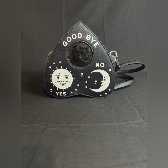 Handbags - Black Ouija Planchette, Crossbody Bag with Moon and Sun Design bag.